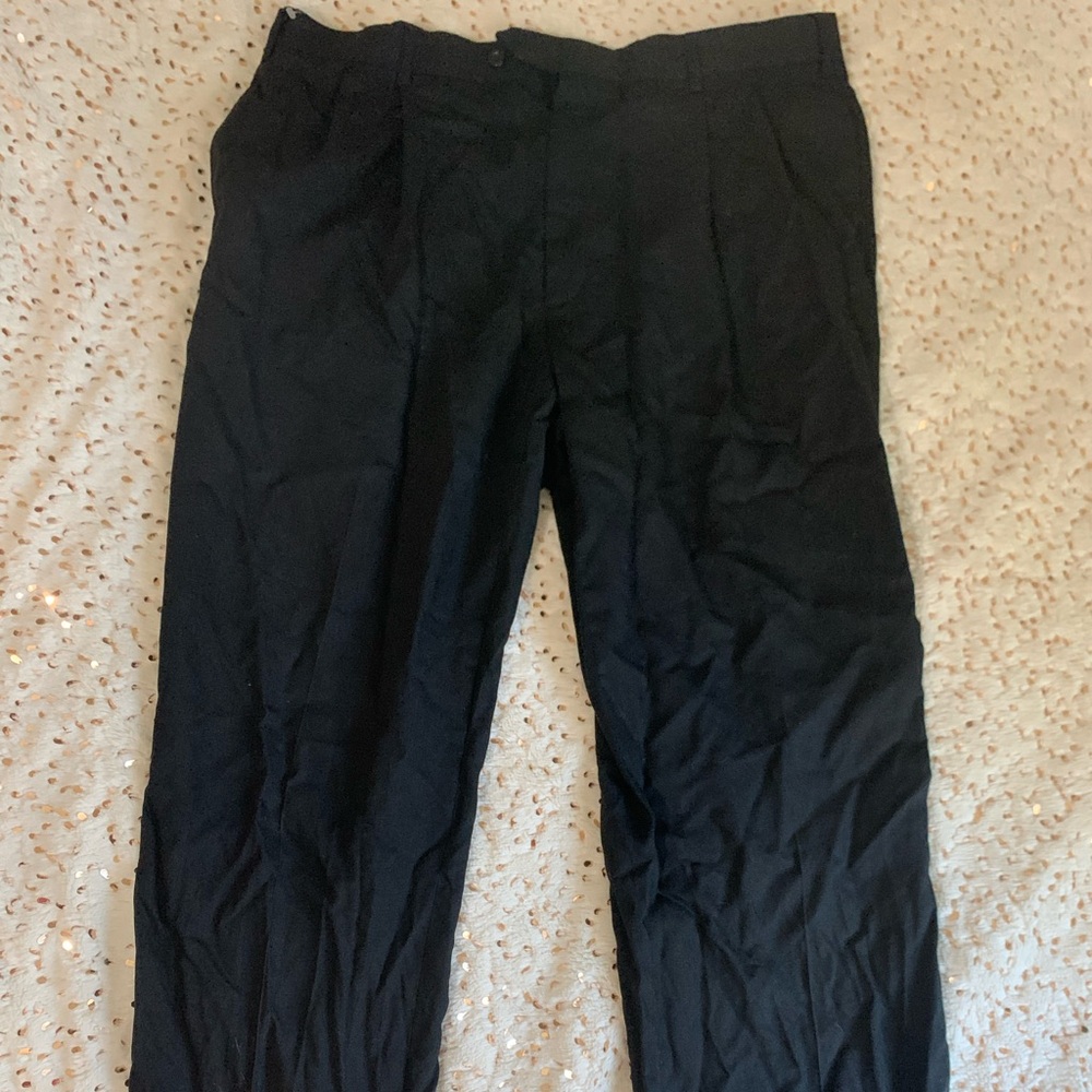 Jos. A Bank Business Express Mens Black Wool Pants Pleated 38 RG Rolled Hem